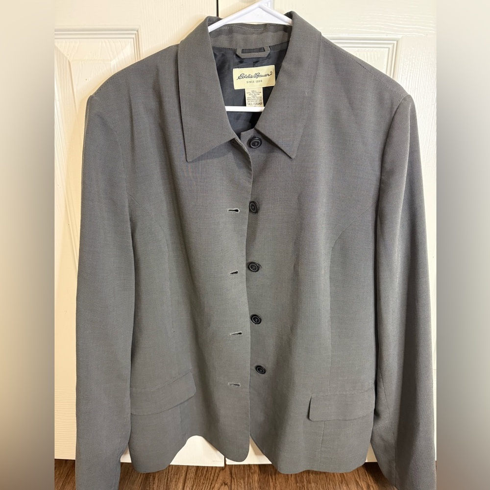 Eddie Bauer Blazer‎ Womens 16 Tall Gray Tailored Jacket Career Business Casual